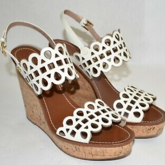 Tory Burch Nori White Leather Wedge Sandal 8.5 - Picture 12 of 13